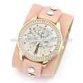 2014 Teenage New Fashion Wide Strap With Lucky Tree Leisure Leather Bracelet Watch For Women